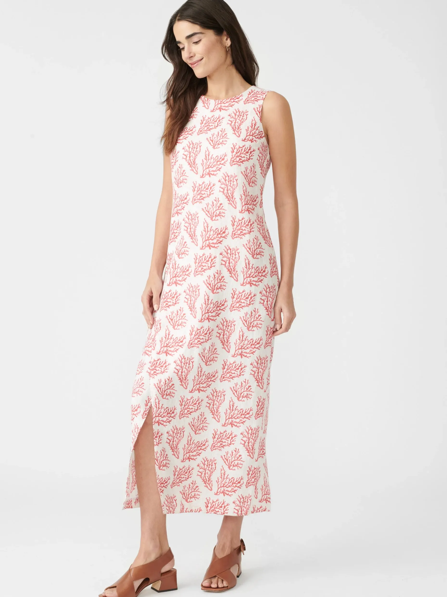 Layana Linen Dress In Mega Coral Cay Texture