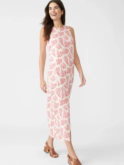 Layana Linen Dress In Mega Coral Cay Texture
