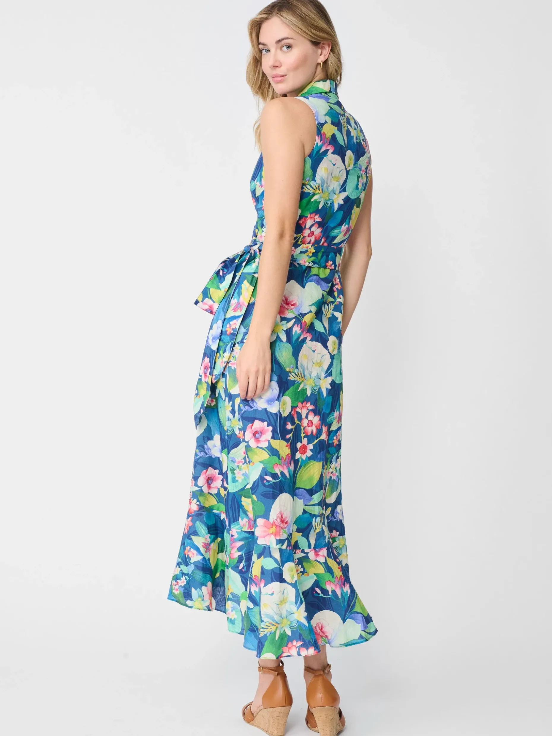 Miramar Linen Dress In Floral Reef